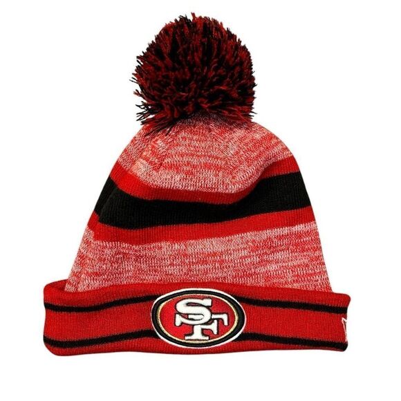 San Francisco 49ers New Era Knit Pom Beanie Cap Red Unisex NFL - Picture 1 of 3
